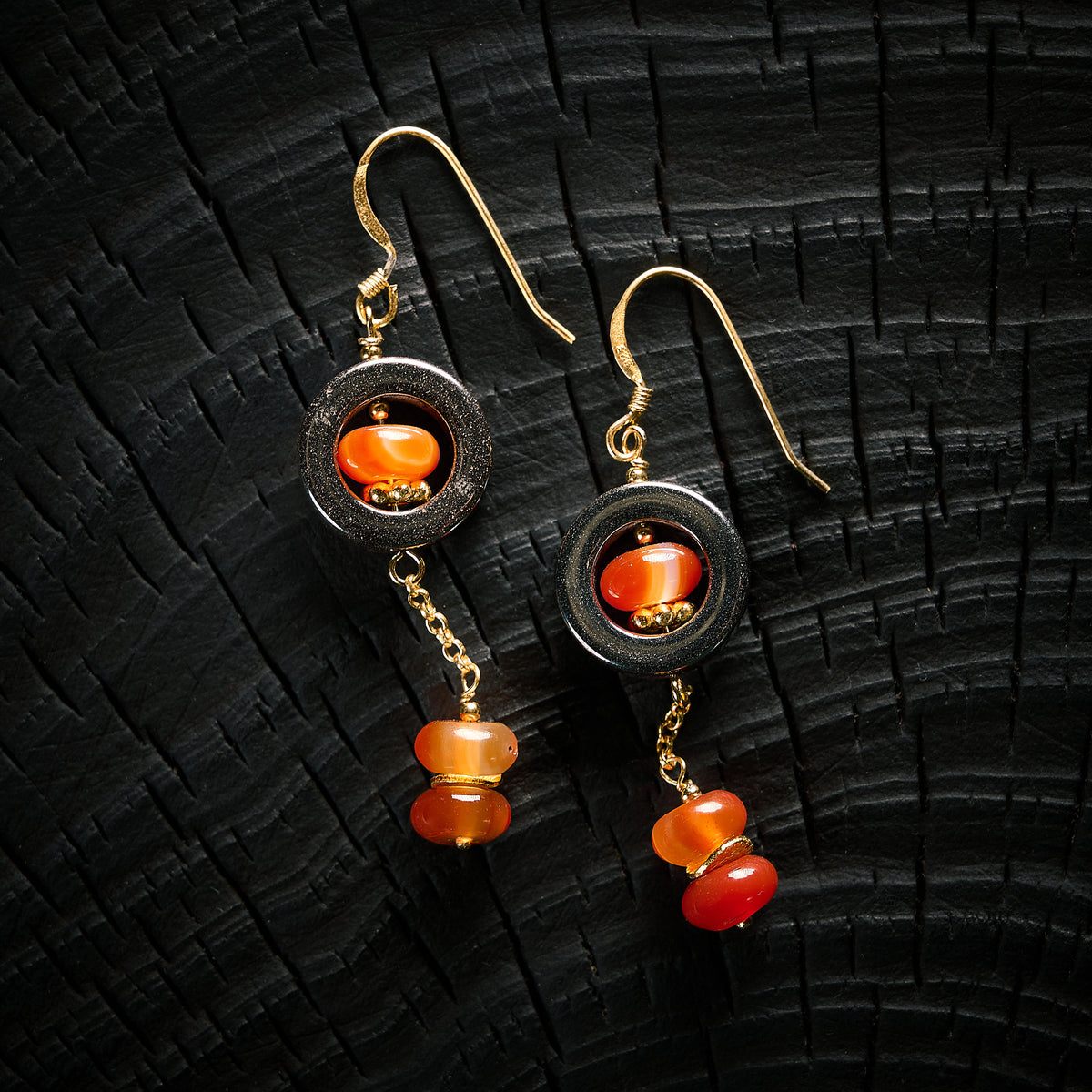 Boucles d'Oreilles en Cornaline et Hématite