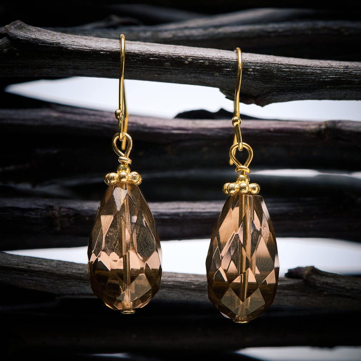 Boucles d'Oreilles en Quartz Fumé