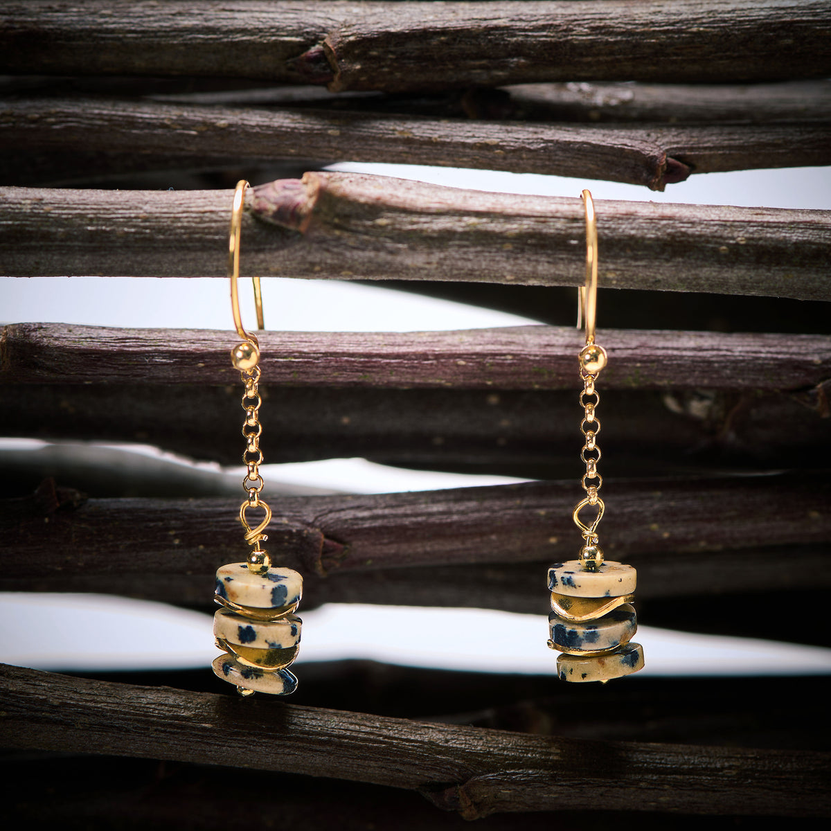 Boucles d'Oreilles en Jaspe Dalmatien