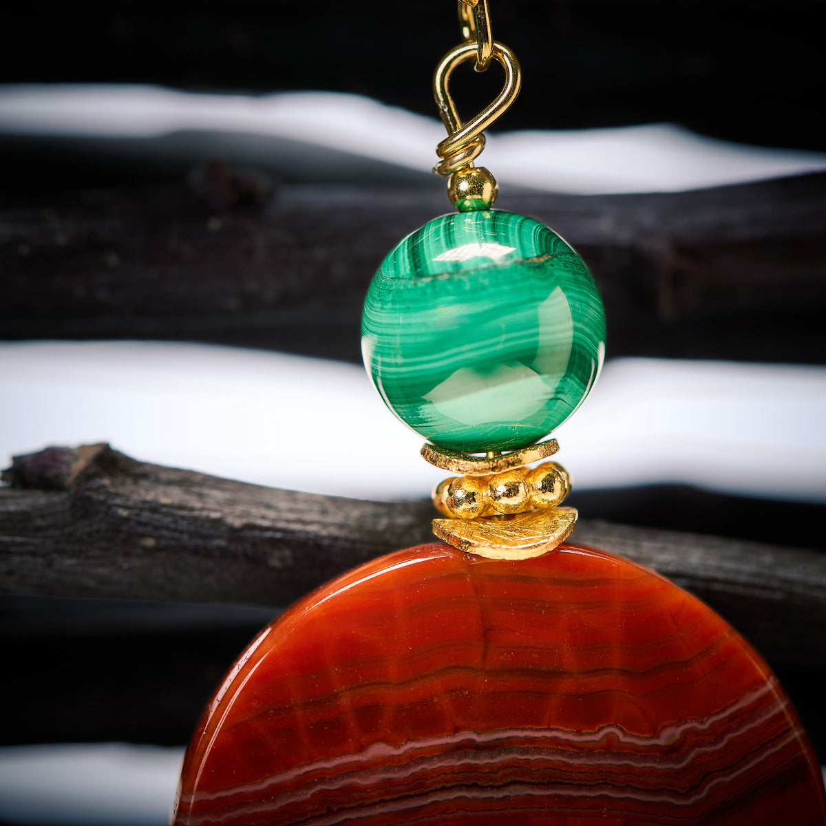Boucles d'Oreilles en Cornaline et Malachite