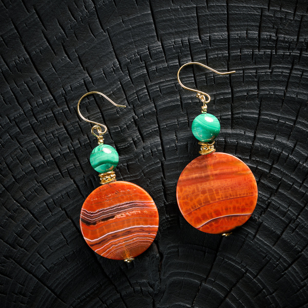 Boucles d'Oreilles en Cornaline et Malachite
