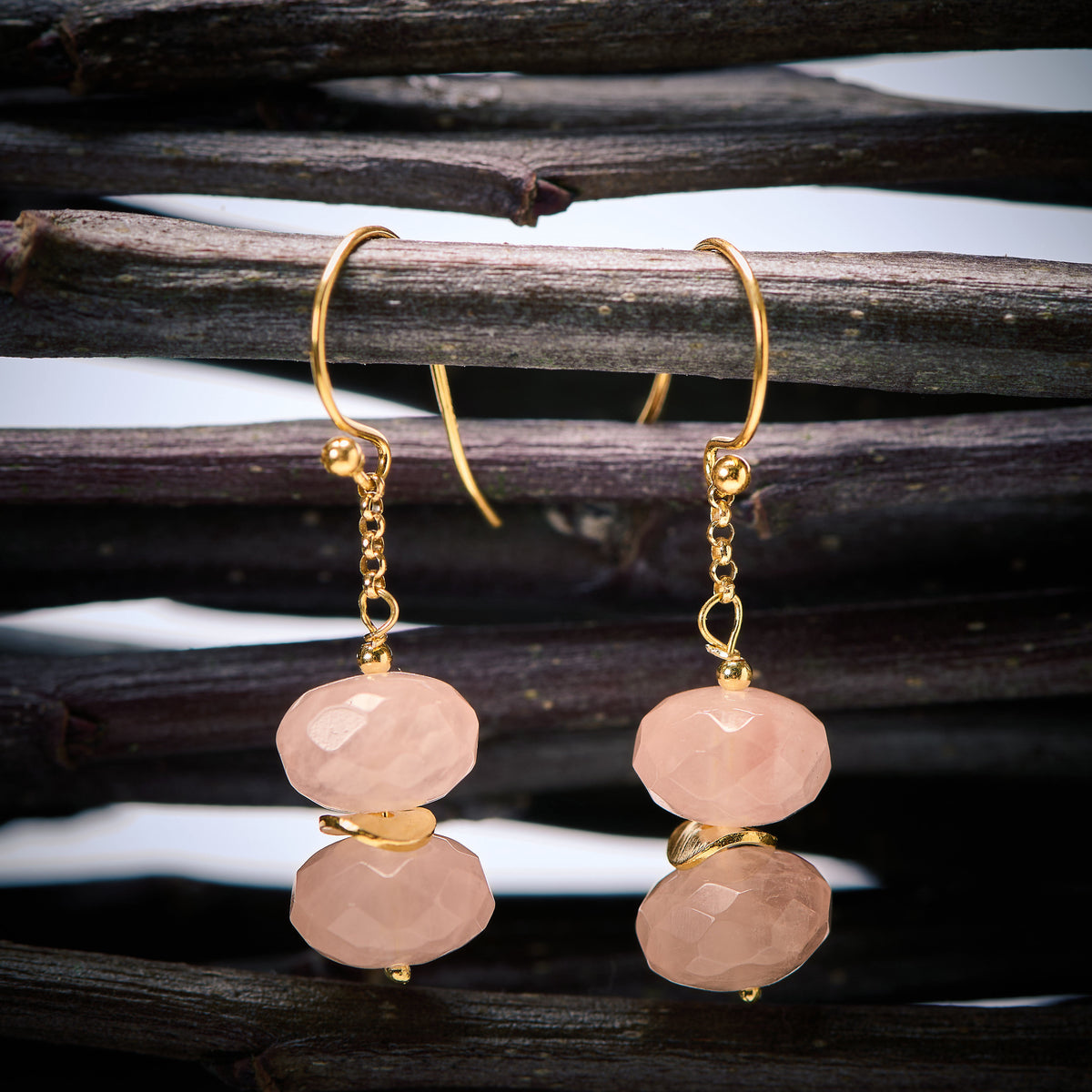 Boucles d'Oreilles en Quartz Rose