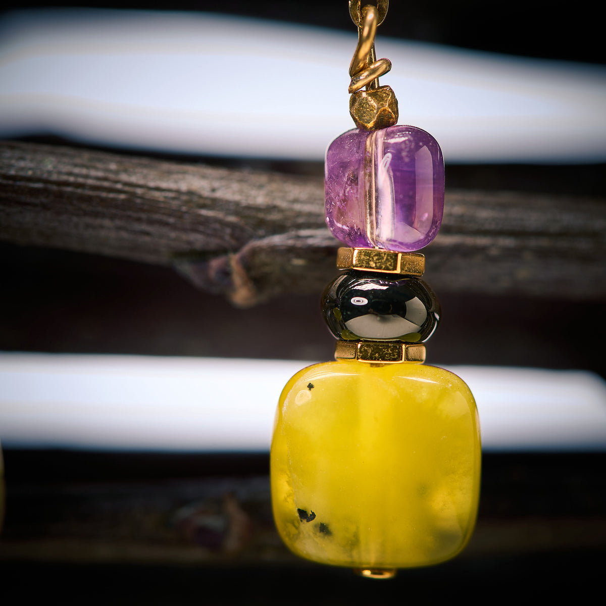 Boucles d'Oreilles en Améthyste Agate Noire et Jadéïte