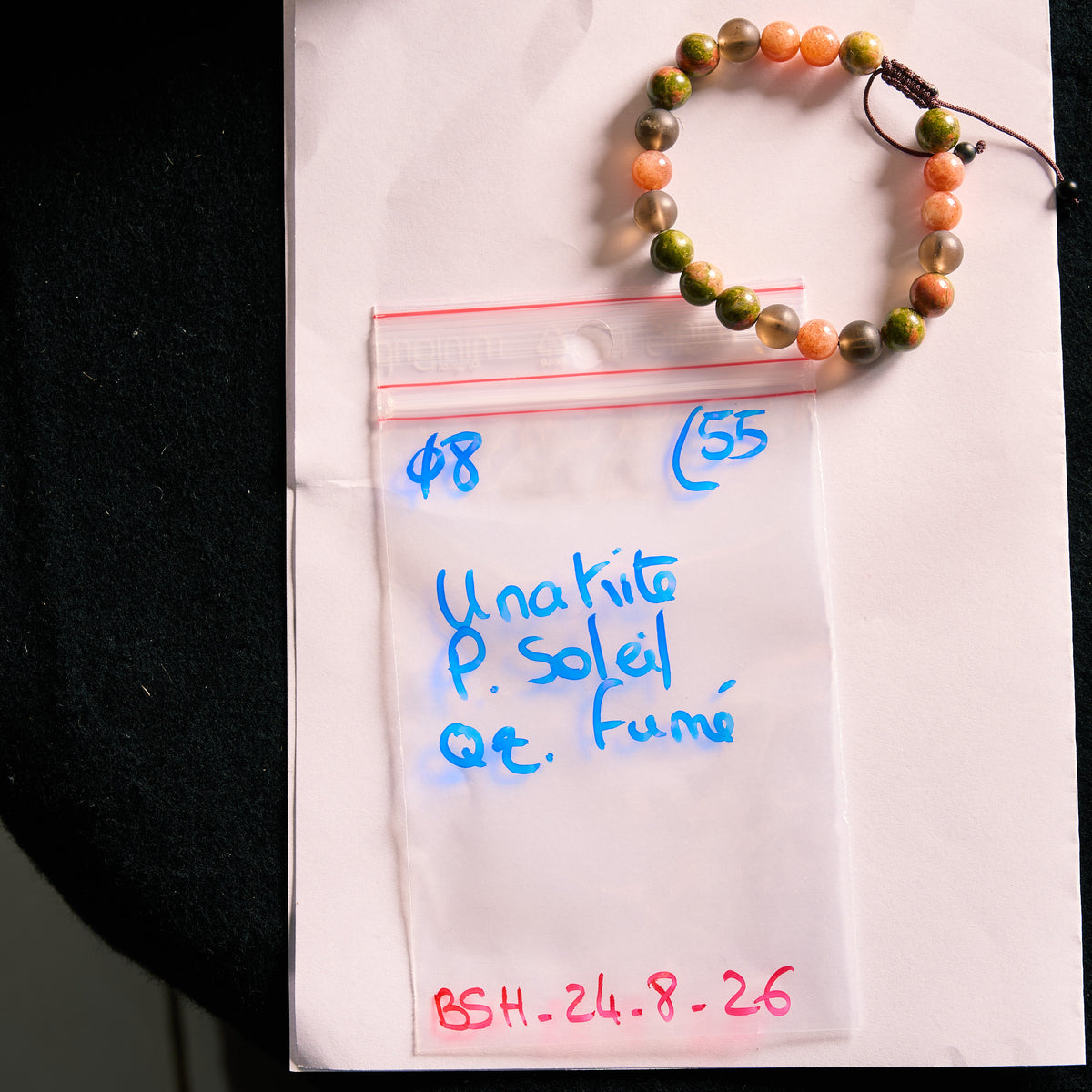 Bracelet Shambala en Unakite, Pierre de Soleil et Quartz Fumé