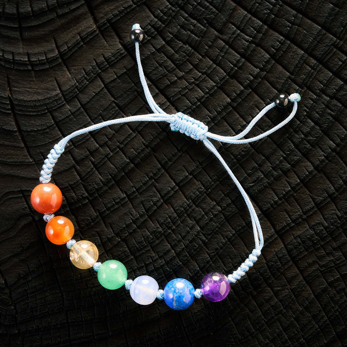 Bradelet shambala 7 chakras - Améthyste, Lapis Lazuli, Calcédoine, Chrysoprase, Citrine, Cornaline, Jaspe Rouge