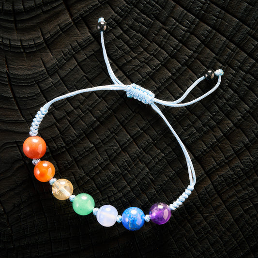 Bradelet shambala 7 chakras - Améthyste, Lapis Lazuli, Calcédoine, Chrysoprase, Citrine, Cornaline, Jaspe Rouge