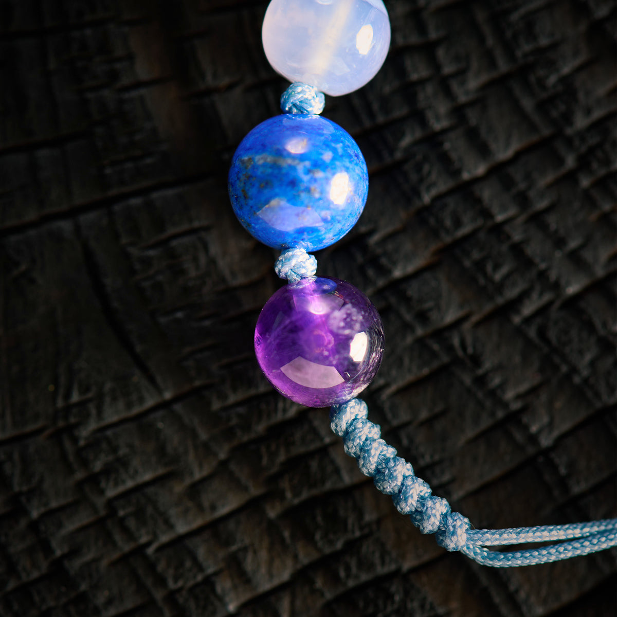 Bradelet shambala 7 chakras - Améthyste, Lapis Lazuli, Calcédoine, Chrysoprase, Citrine, Cornaline, Jaspe Rouge