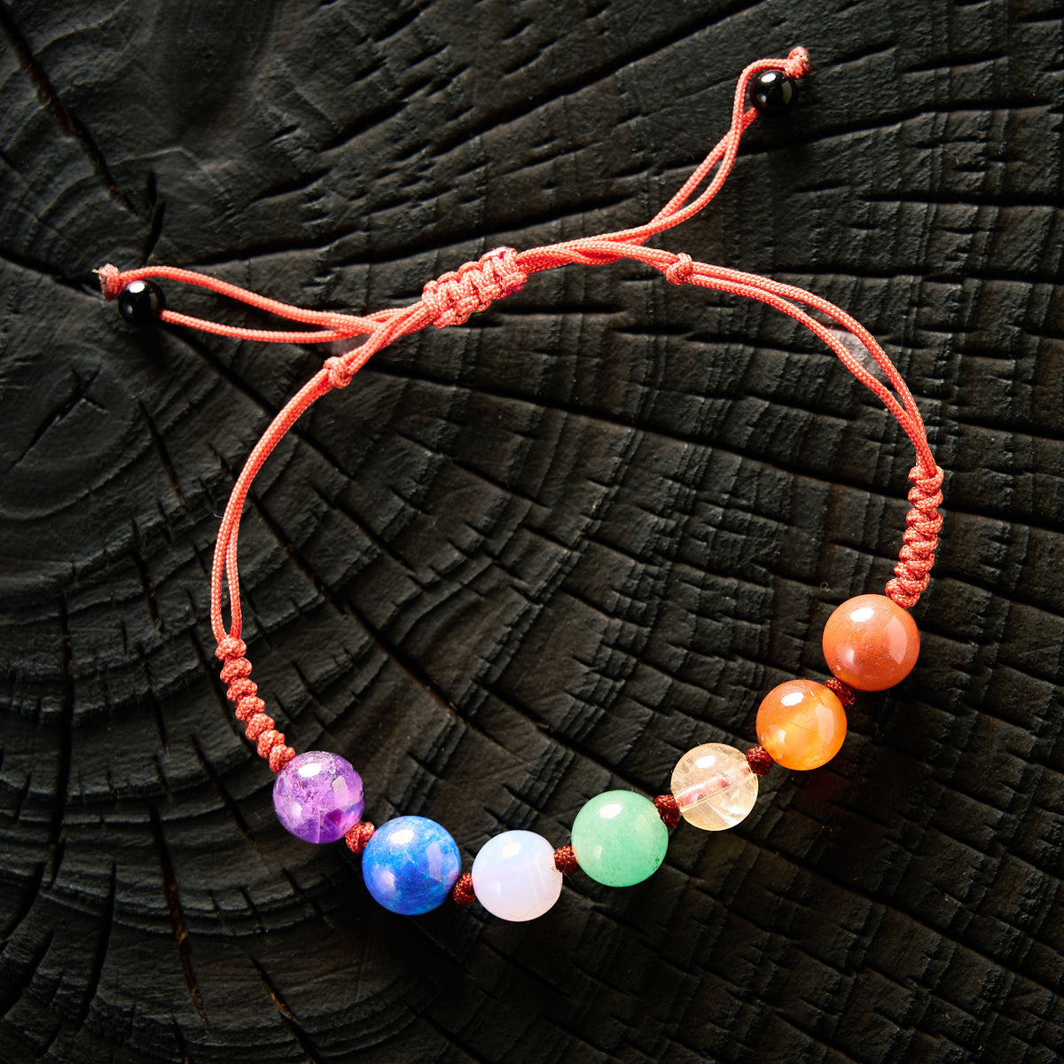 Bradelet shambala 7 chakras - Améthyste, Lapis Lazuli, Calcédoine, Chrysoprase, Citrine, Cornaline, Jaspe Rouge