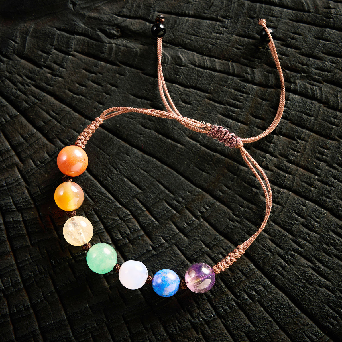 Bradelet shambala 7 chakras - Améthyste, Lapis Lazuli, Calcédoine, Chrysoprase, Citrine, Cornaline, Jaspe Rouge