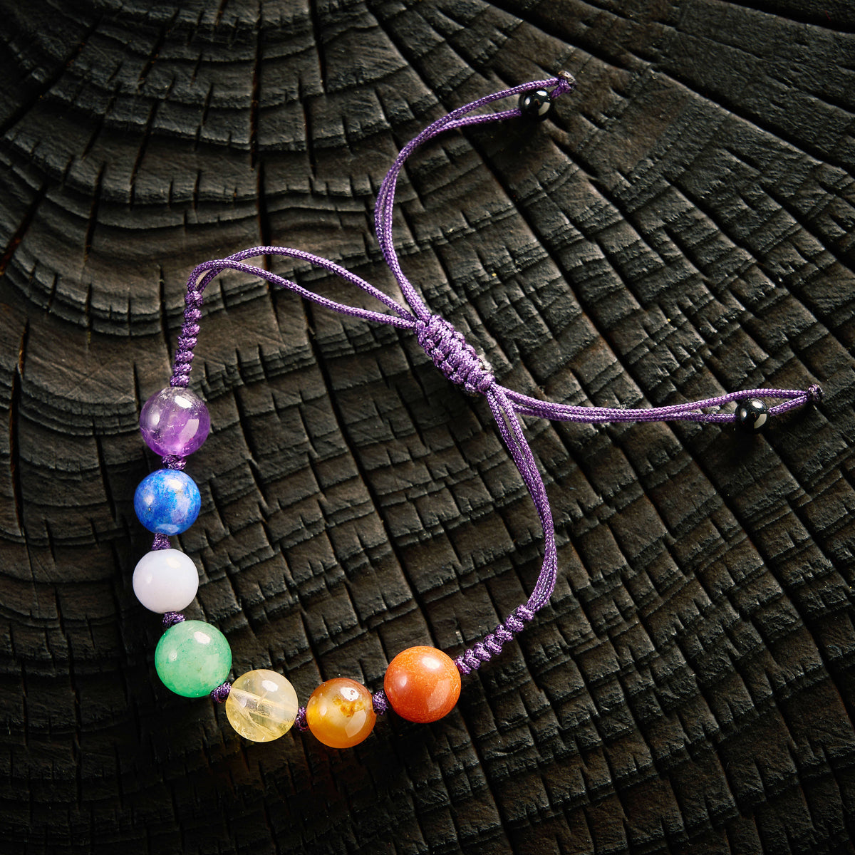 Bradelet shambala 7 chakras - Améthyste, Lapis Lazuli, Calcédoine, Chrysoprase, Citrine, Cornaline, Jaspe Rouge