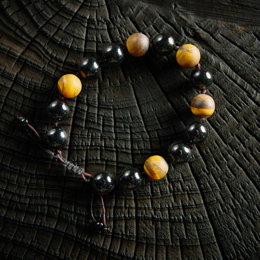 Bracelet shambala en Oeil de Tigre et Agate Noire - Onyx