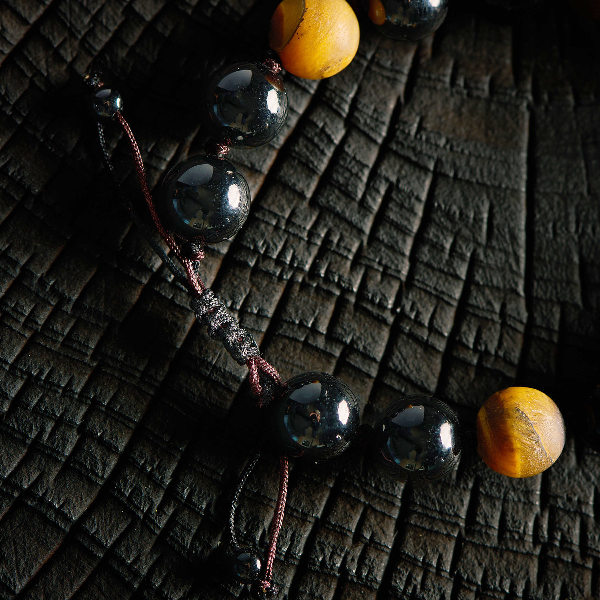Bracelet shambala en Oeil de Tigre et Agate Noire - Onyx