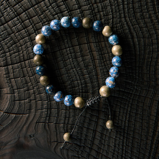 Bracelet shambala en Dumortiérite et Pyrite
