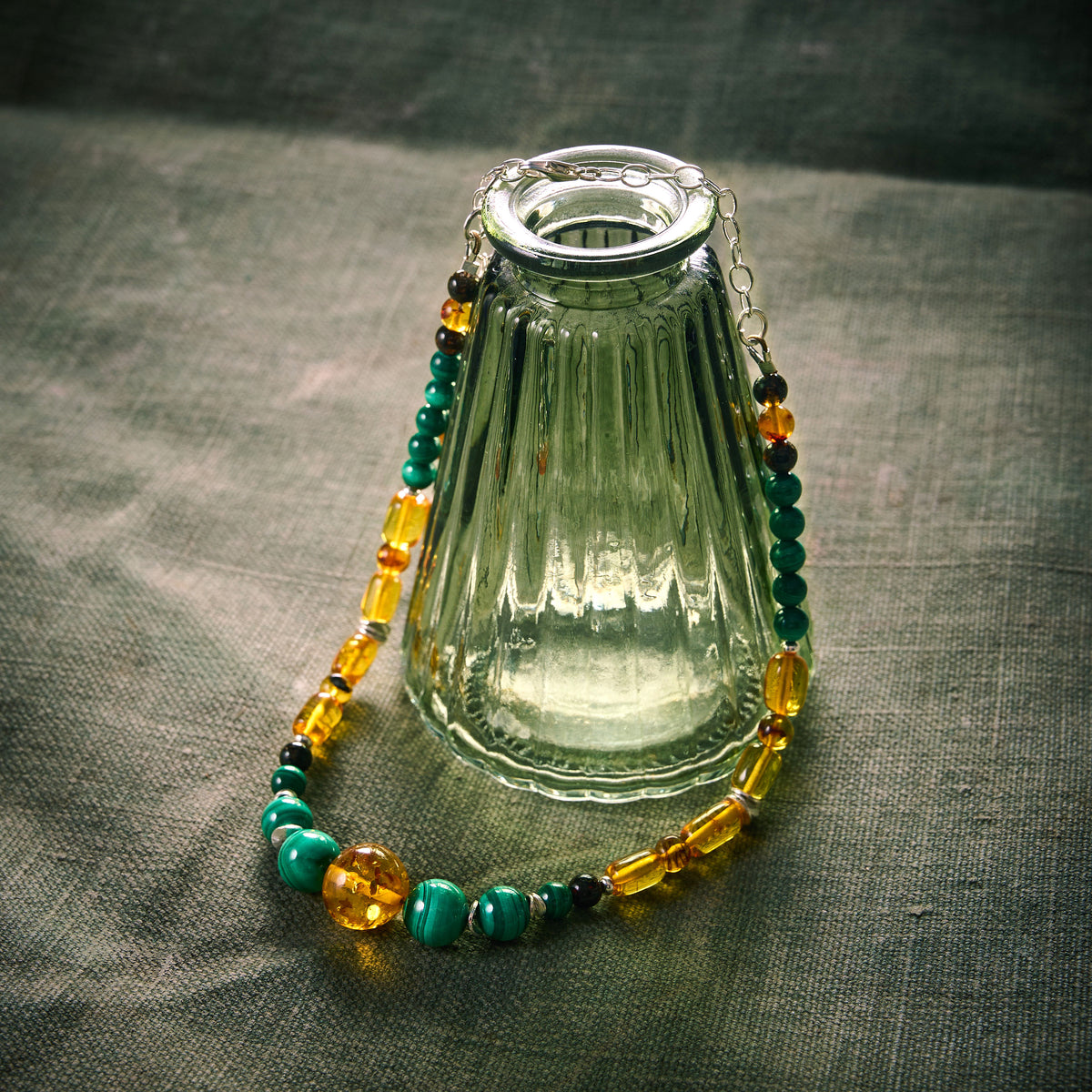 Collier en Ambre et Malachite