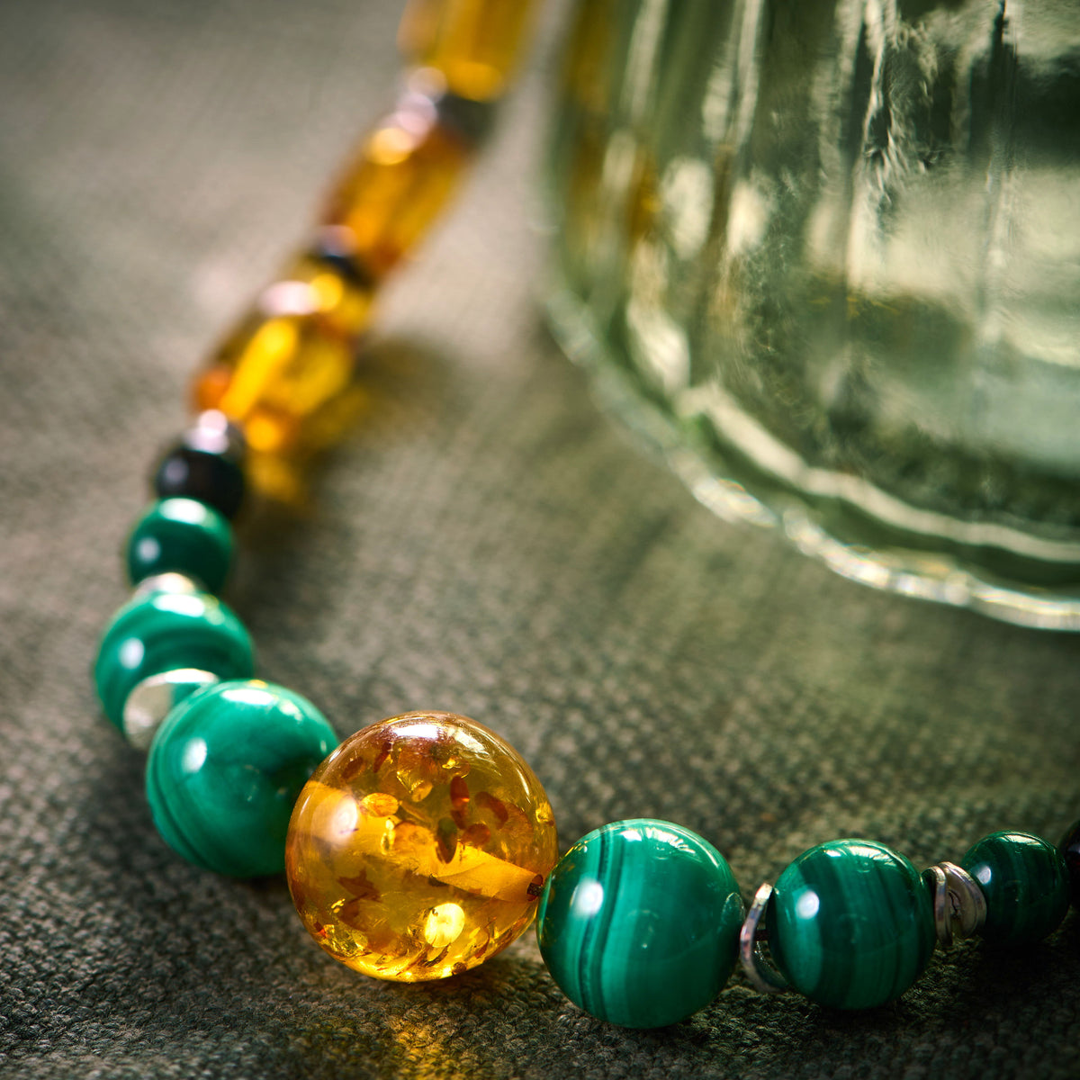 Collier en Ambre et Malachite