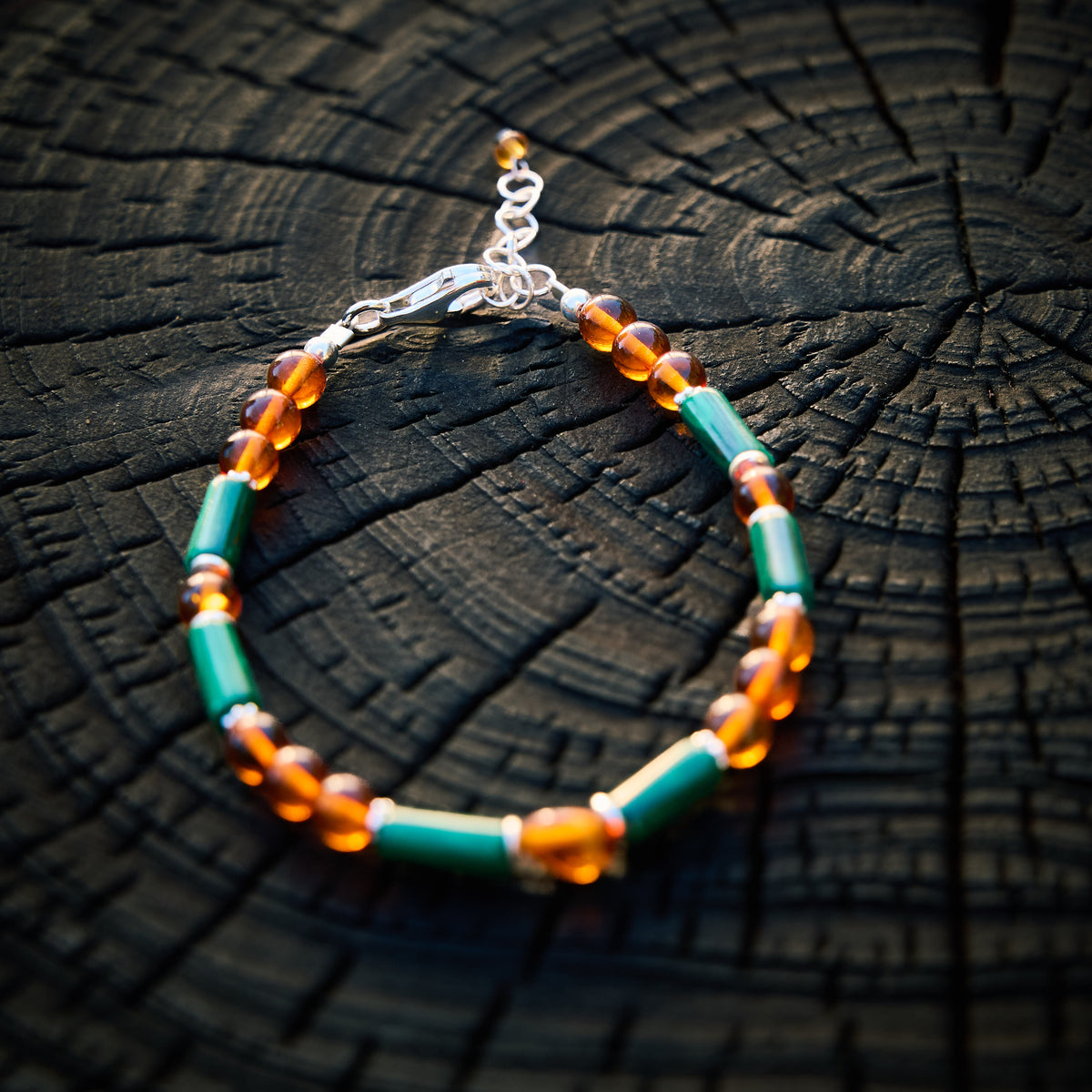 Bracelet en Ambre et Malachite