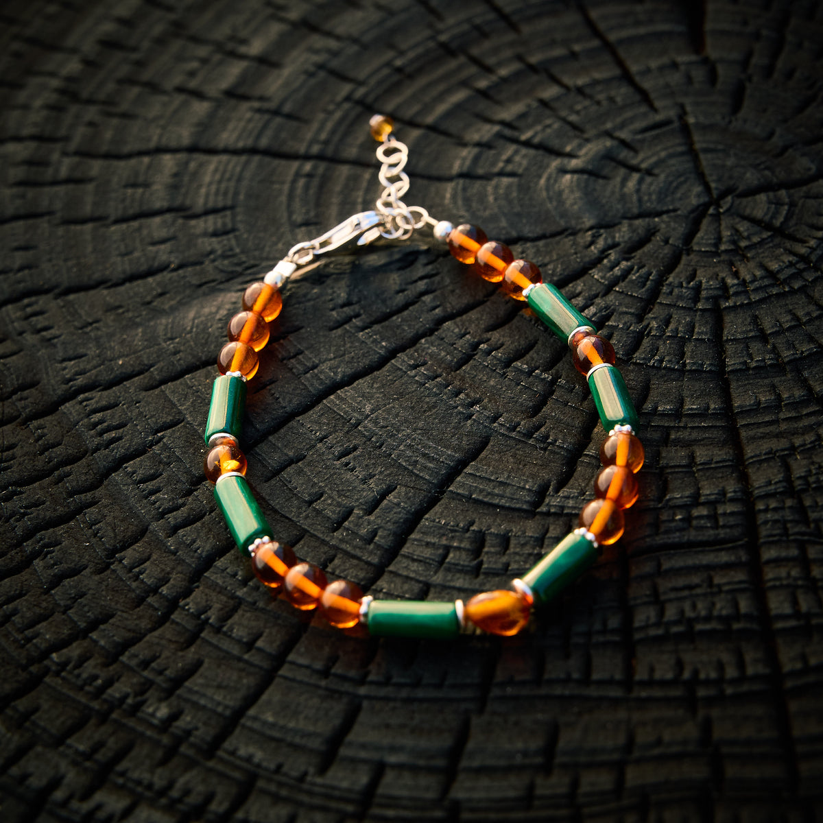 Bracelet en Ambre et Malachite